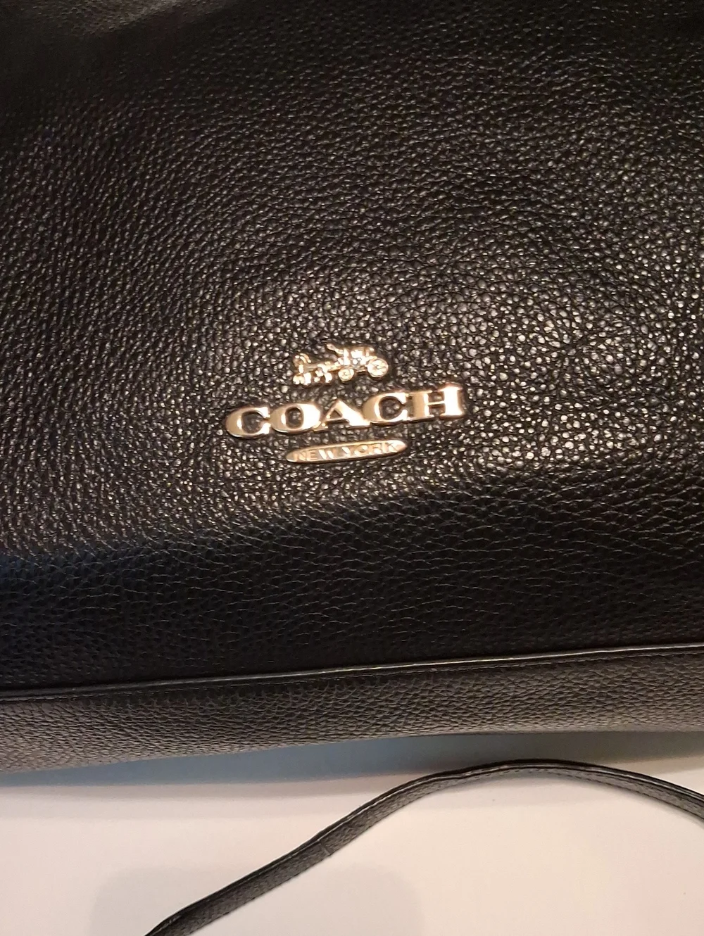 Coach Black Marlon Leather Crossbody Bag Goldtone logo